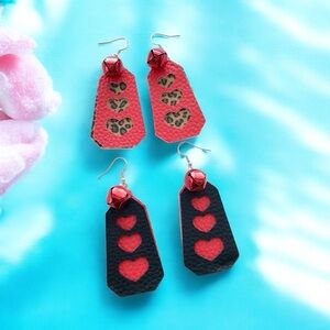 🆕 Look of Love Faux Leather Earrings with Bells